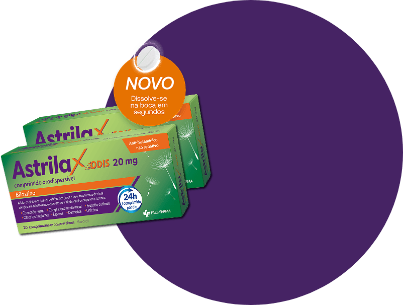 Novo Astrilax - dissolve-se na boca em segundos e alivia os sintomas de alergia durante 24 horas