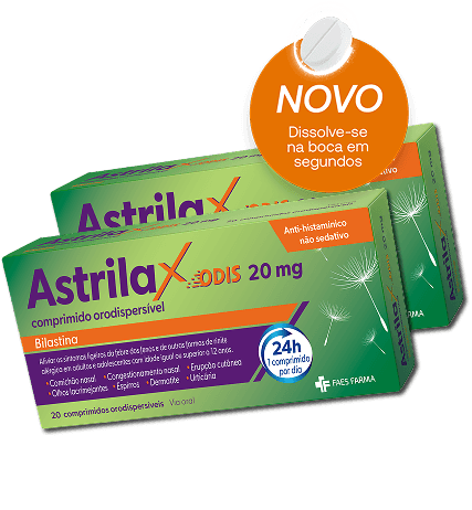 Novo Astrilax - dissolve-se na boca em segundos e alivia os sintomas de alergia durante 24 horas