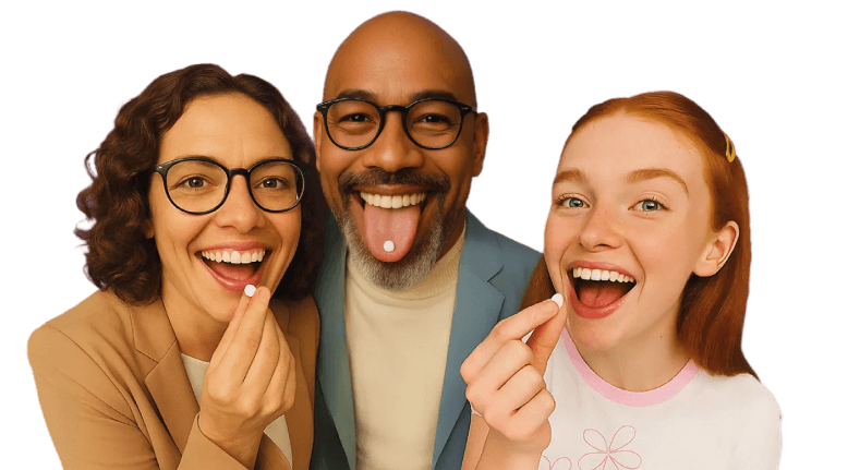 Pessoas a tomar astrilax com ar feliz e aliviado